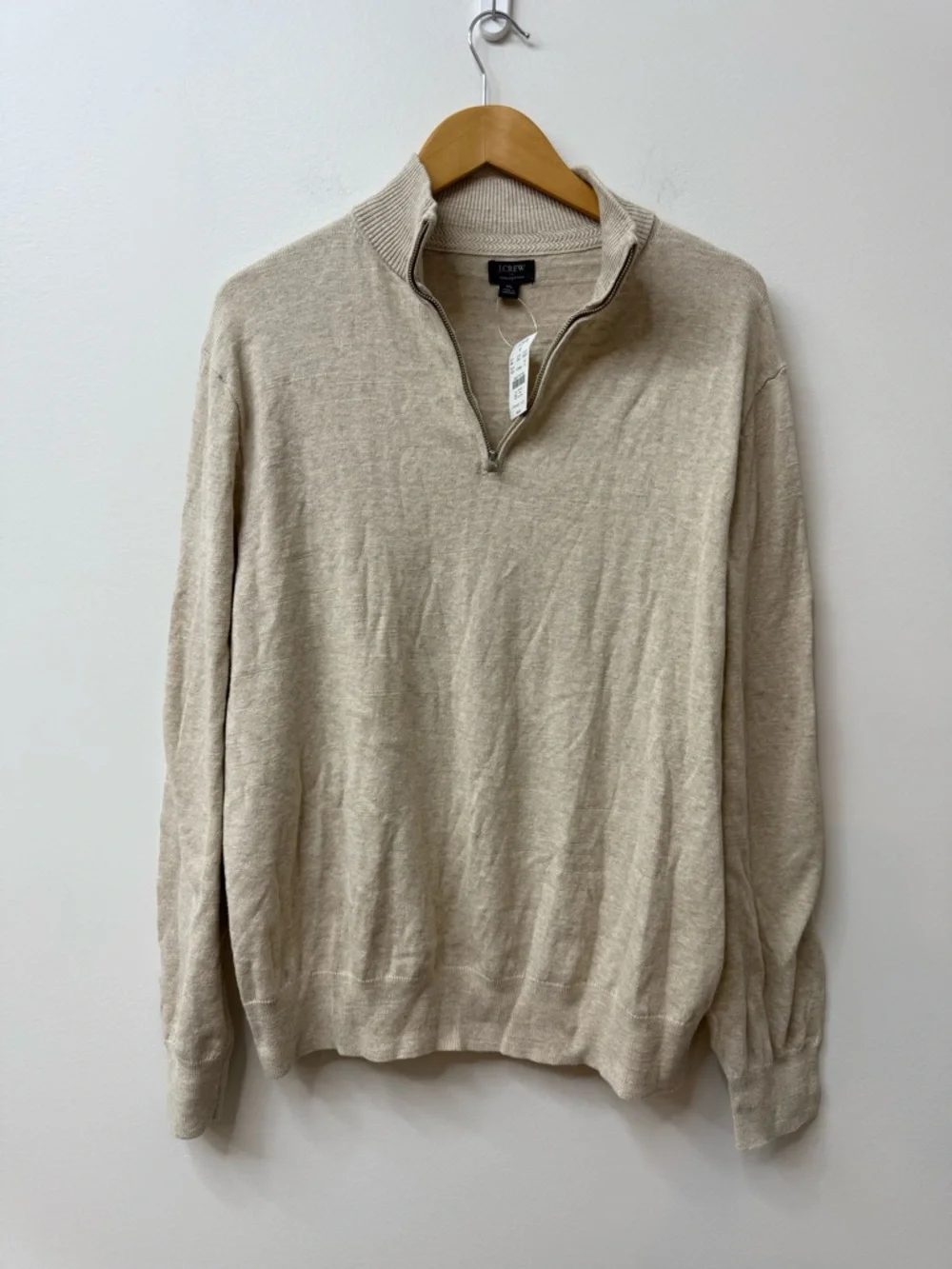 J.Crew 100% Cotton Quarter-Zip Sweater Heather Oatmeal Size XL ( Summer/Spring)